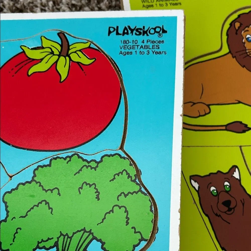 Playskool Vintage 70s 80 Puzzle Set of 3 - Colorful Farm, Train & Safari Puzzles